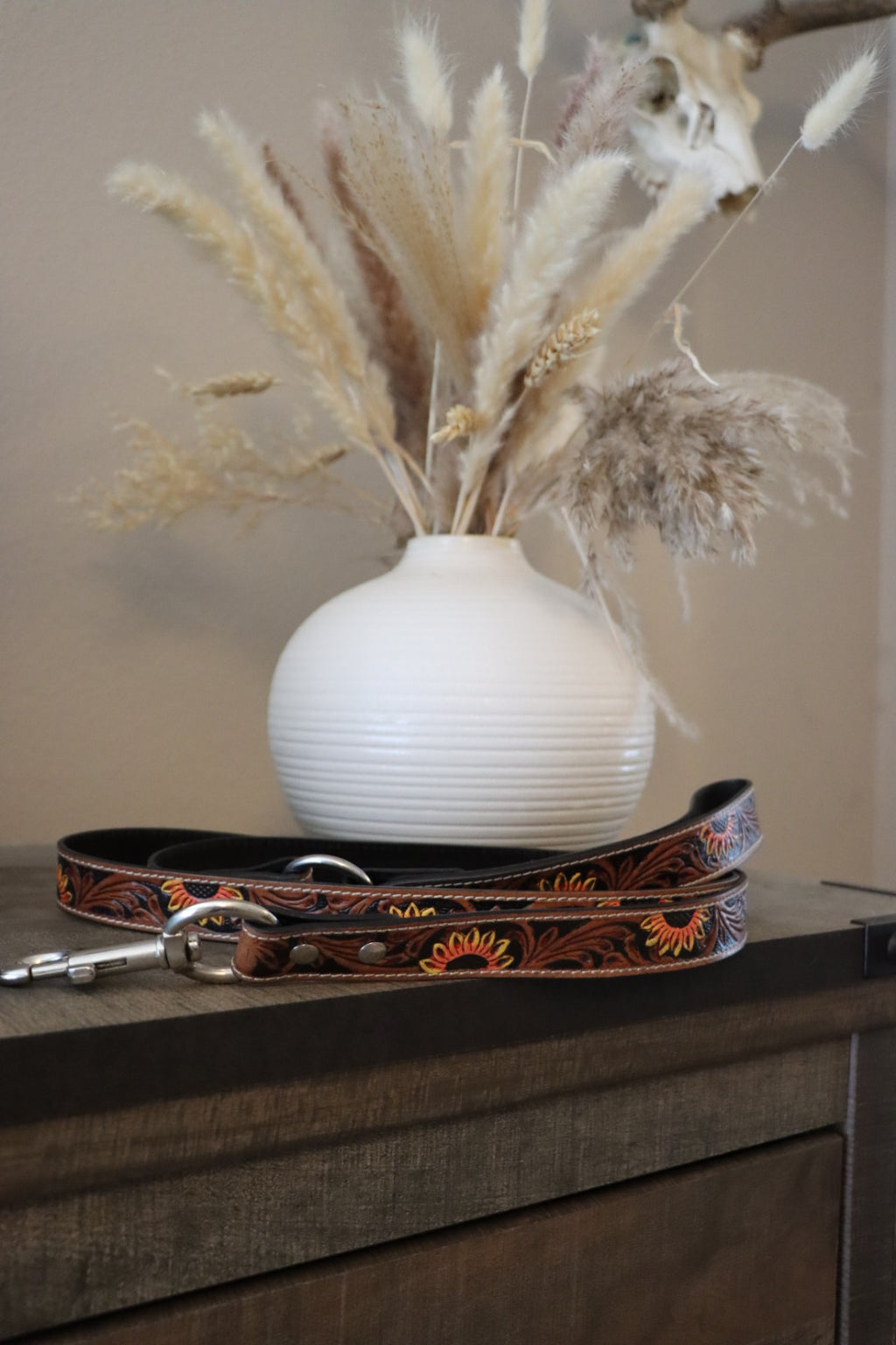 Tooled Leather Dog Leash