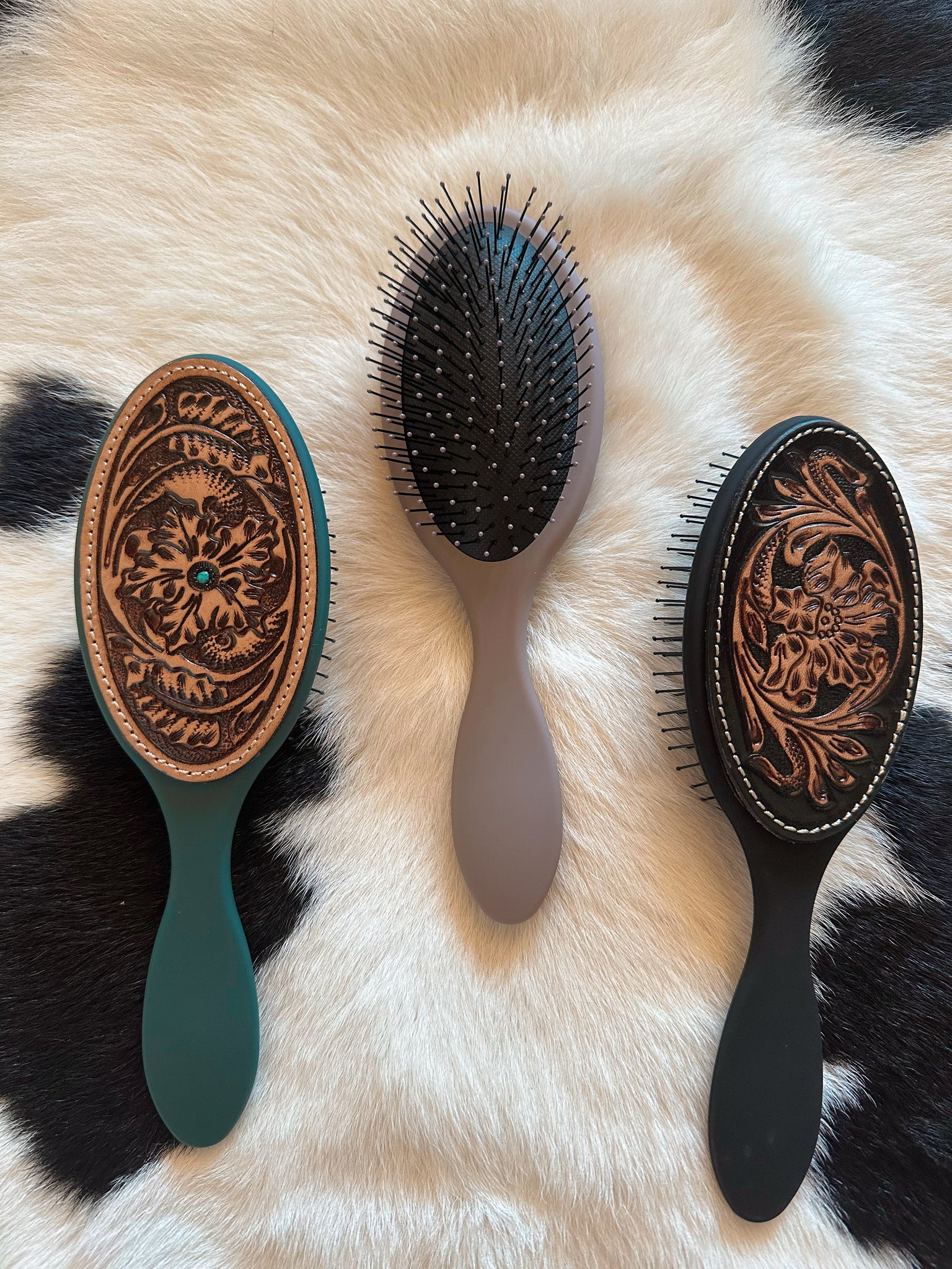 Tooled Leather Hair Brush