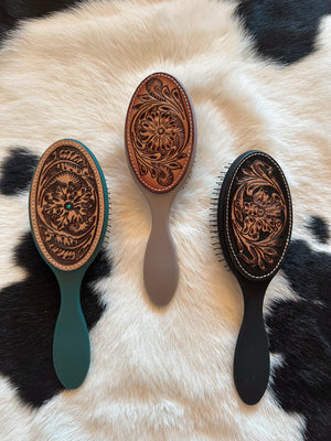 Tooled Leather Hair Brush