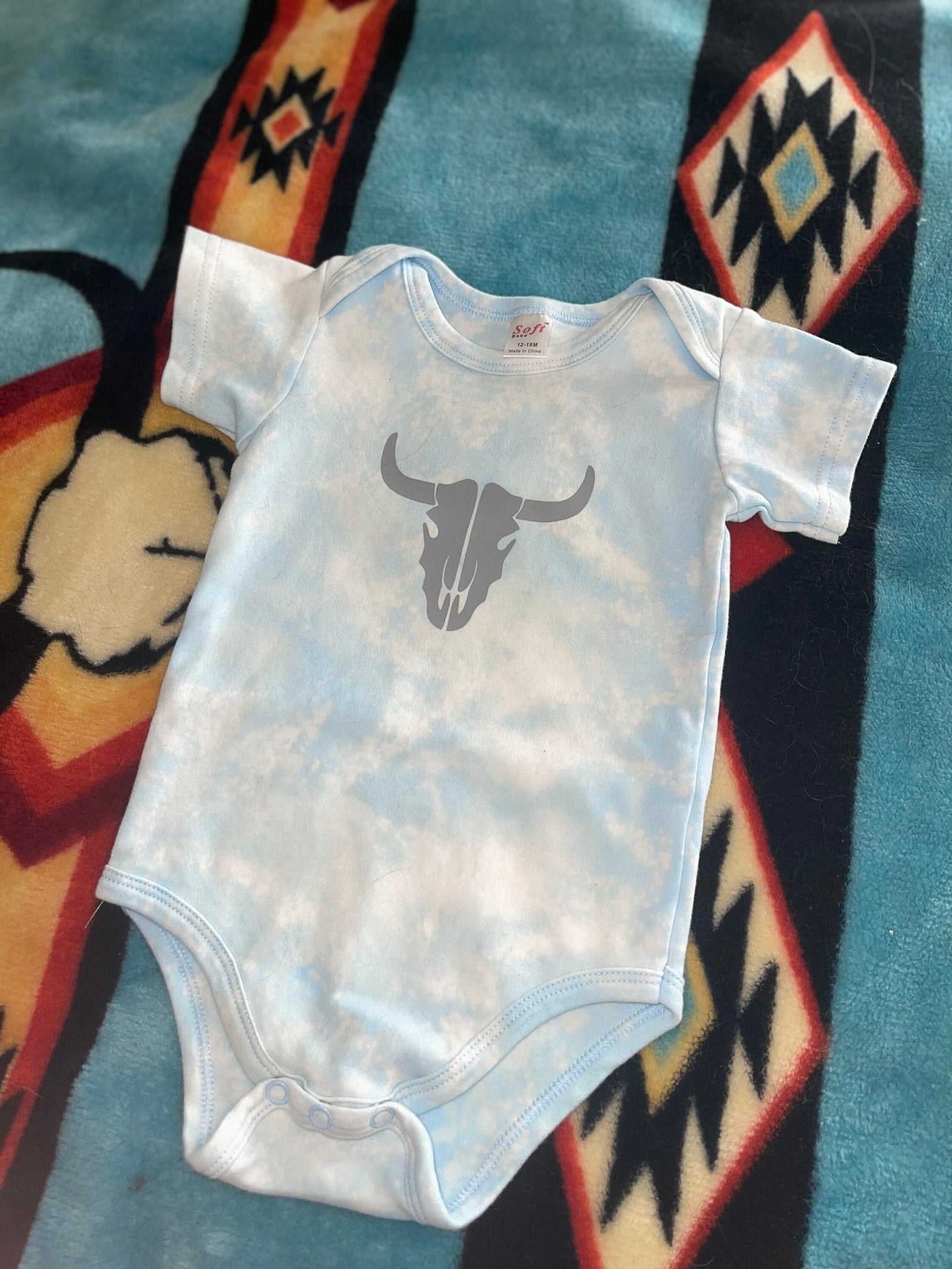 Baby Blue Cow Skull Onesie