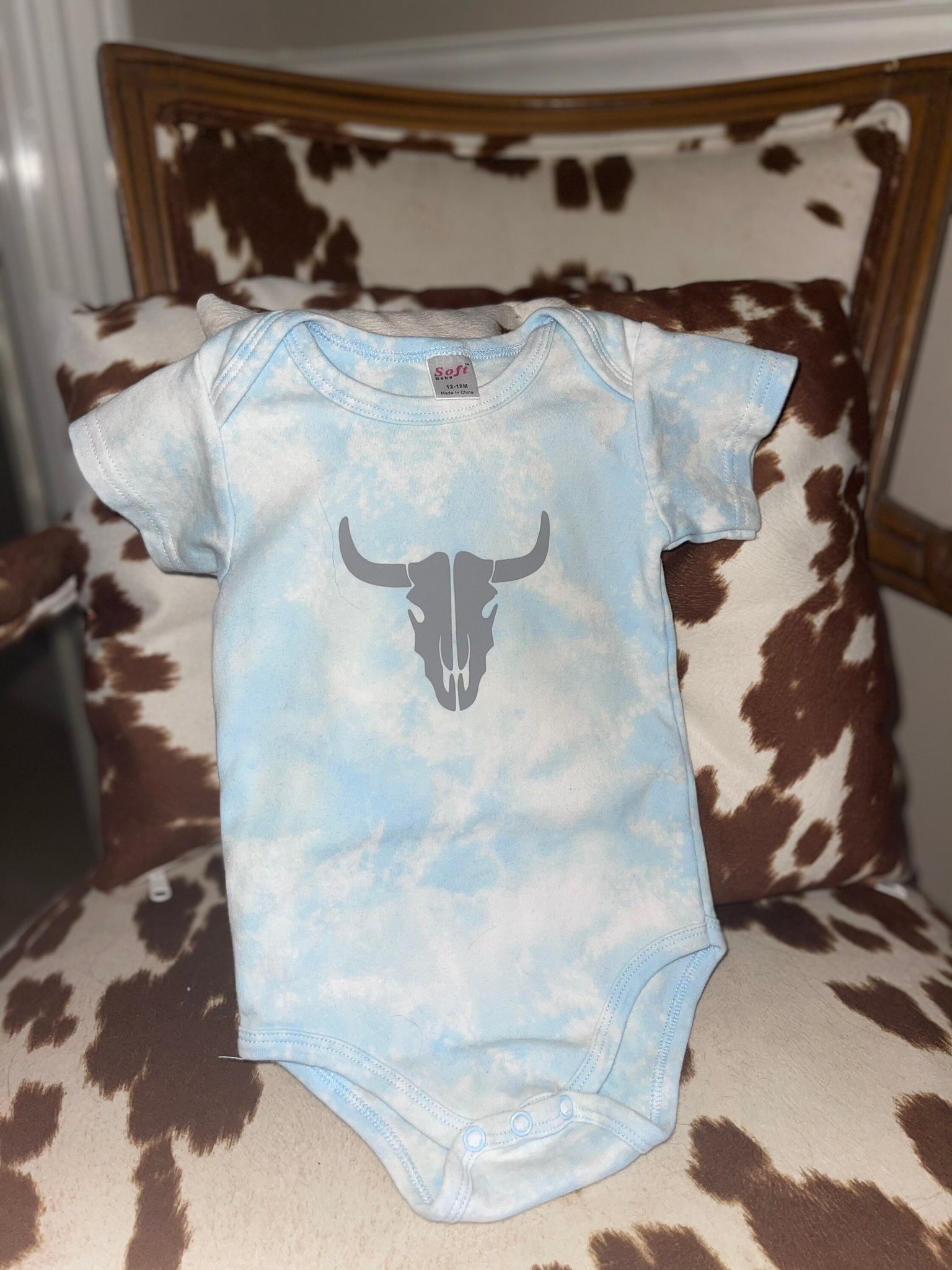 Baby Blue Cow Skull Onesie