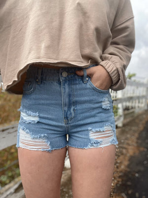 Distressed Light Wash Shorts