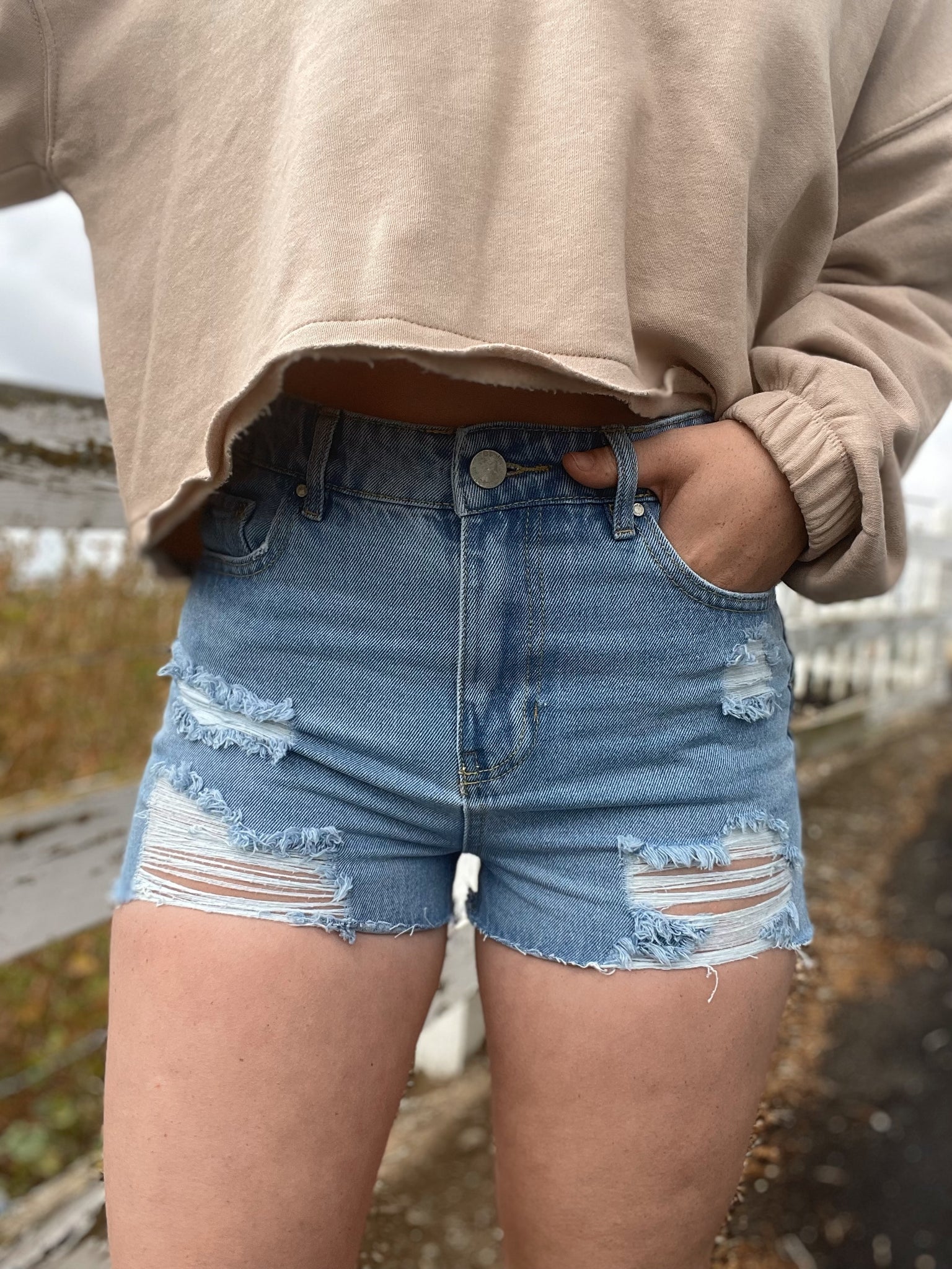 Distressed Light Wash Shorts